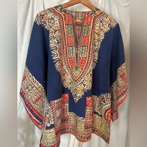 Vintage 60’s-70’s Dashiki “Angelina” Print Tunic Angel Sleeves Abstract African